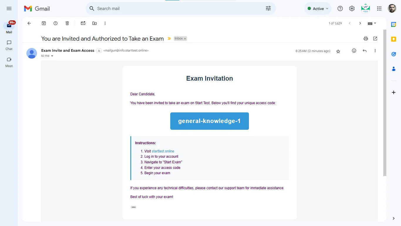 Student accessing exam with secure code